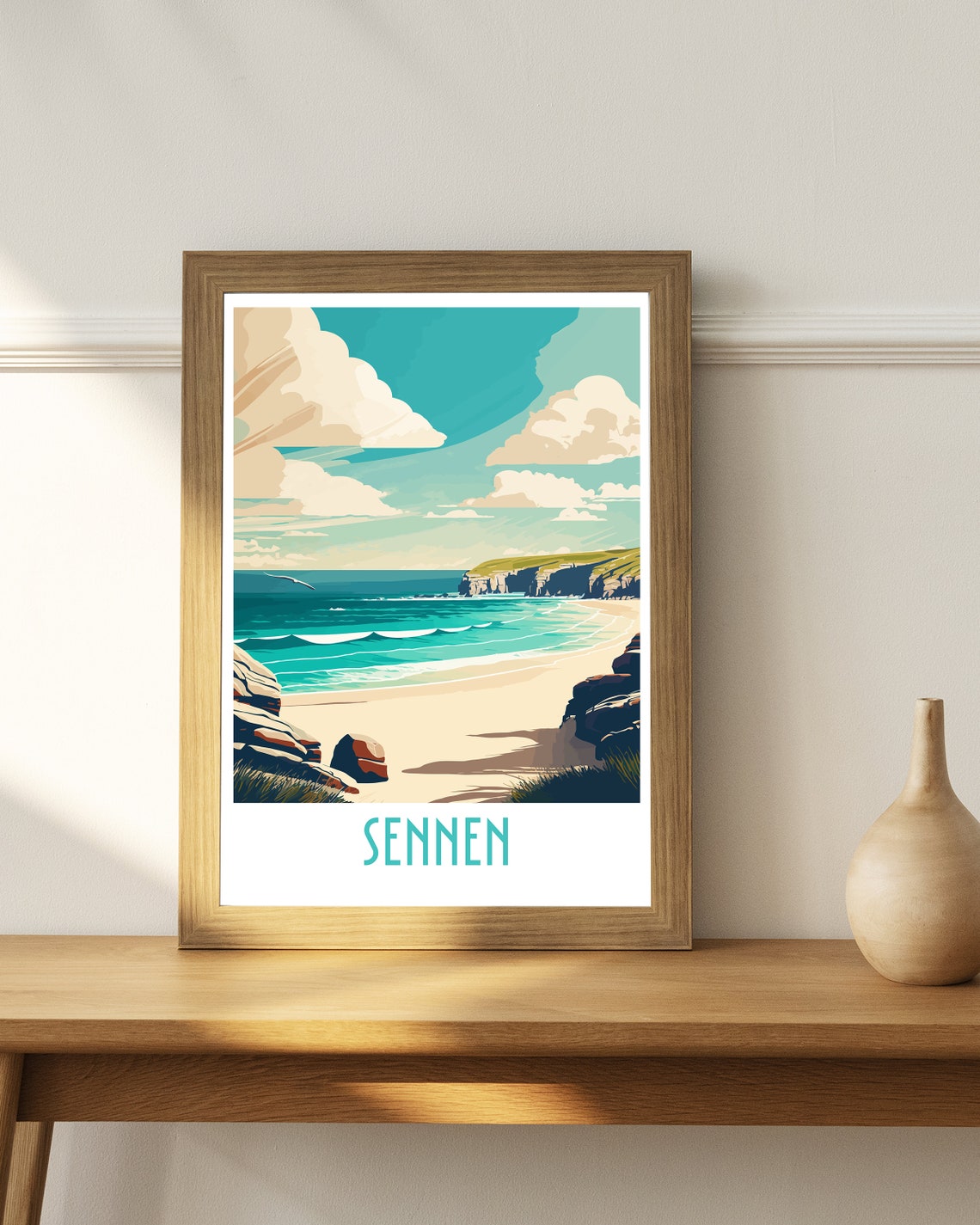 Sennen Cornwall Golden Beach Surf Seagull Retro Travel Poster - Image 4