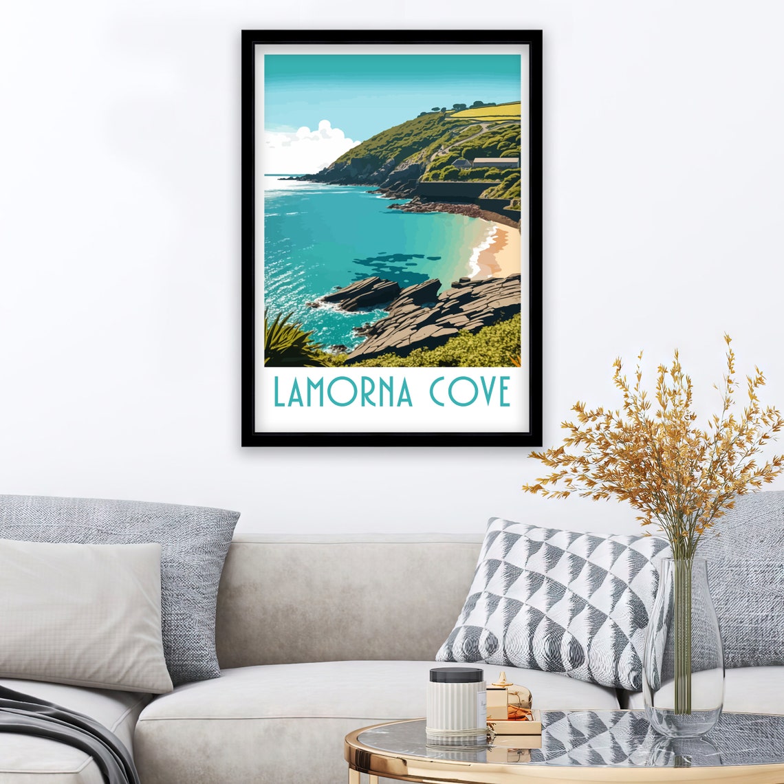 Lamorna Cove Cornwall Cliffs Coastal Walk Ocean View Travel Poster - Image 3