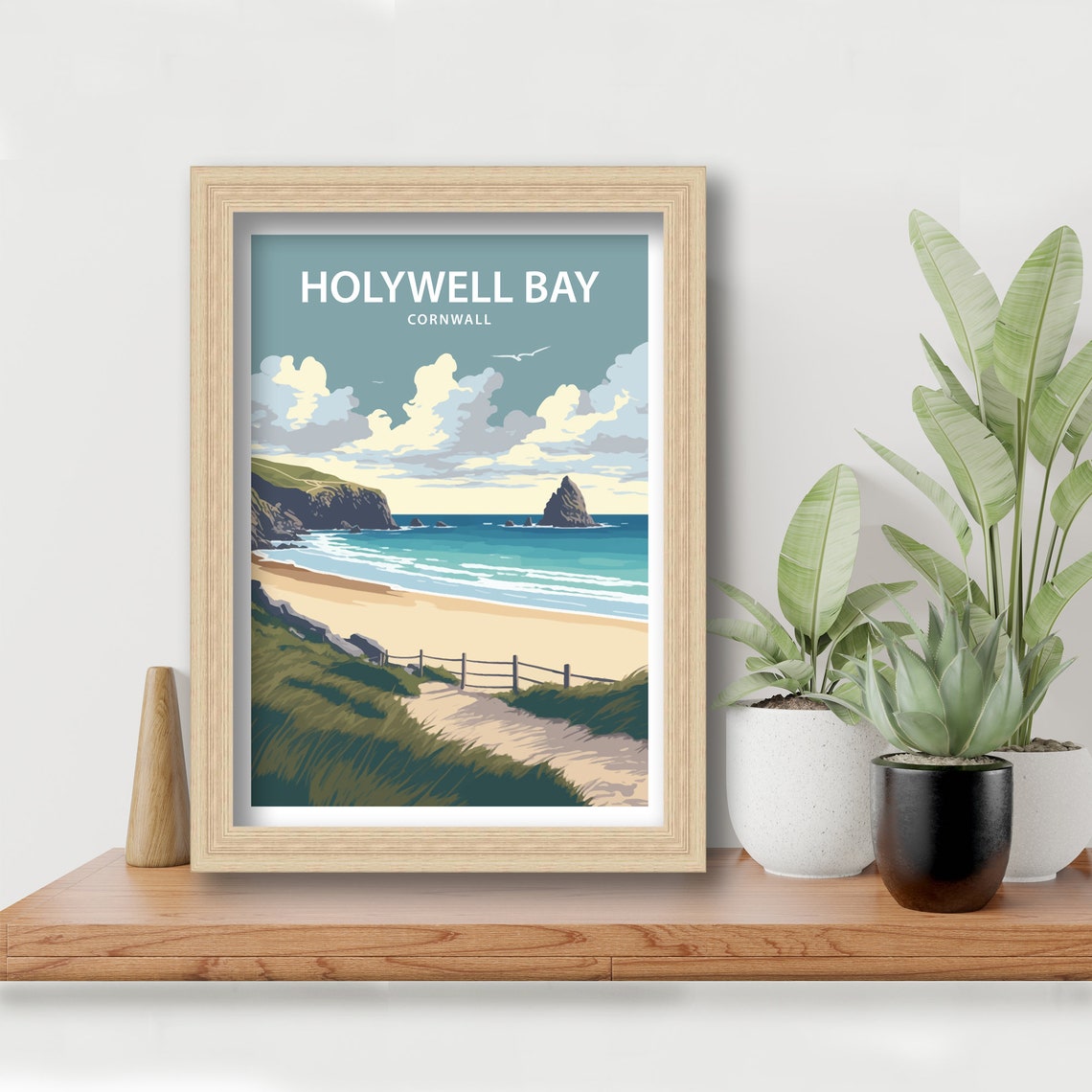 Holywell Bay Cornwall Beach Dunes Sea Stacks Vintage Travel Poster - Image 4
