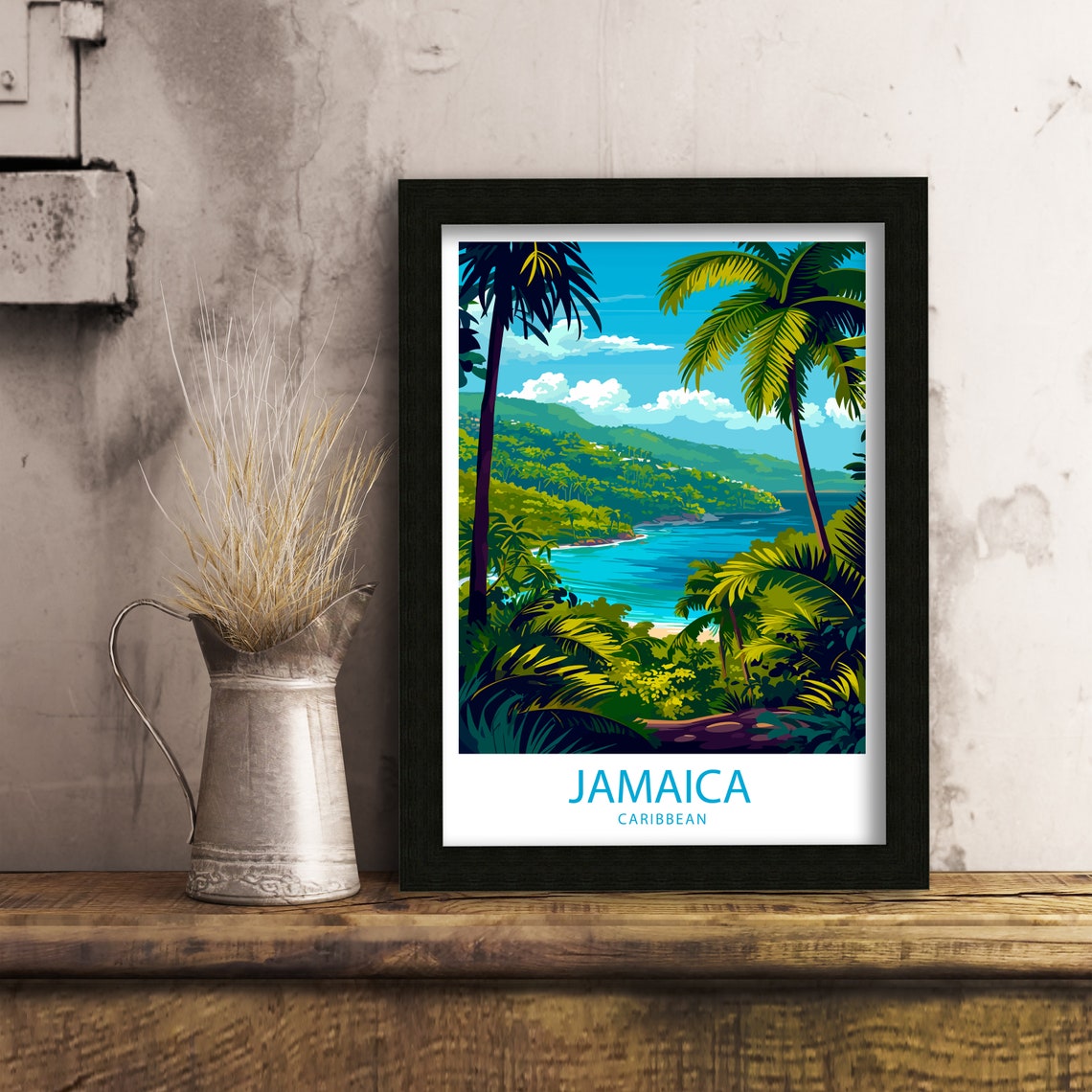 Jamaica Caribbean Tropical Bay Palm Trees Island View Travel Poster - Image 6