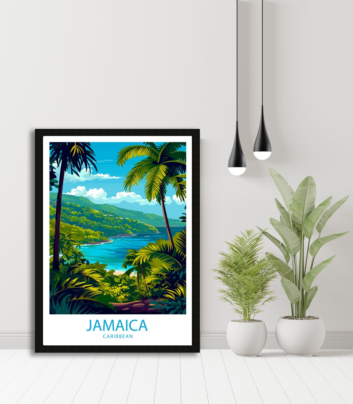 Jamaica Caribbean Tropical Bay Palm Trees Island View Travel Poster - Image 4
