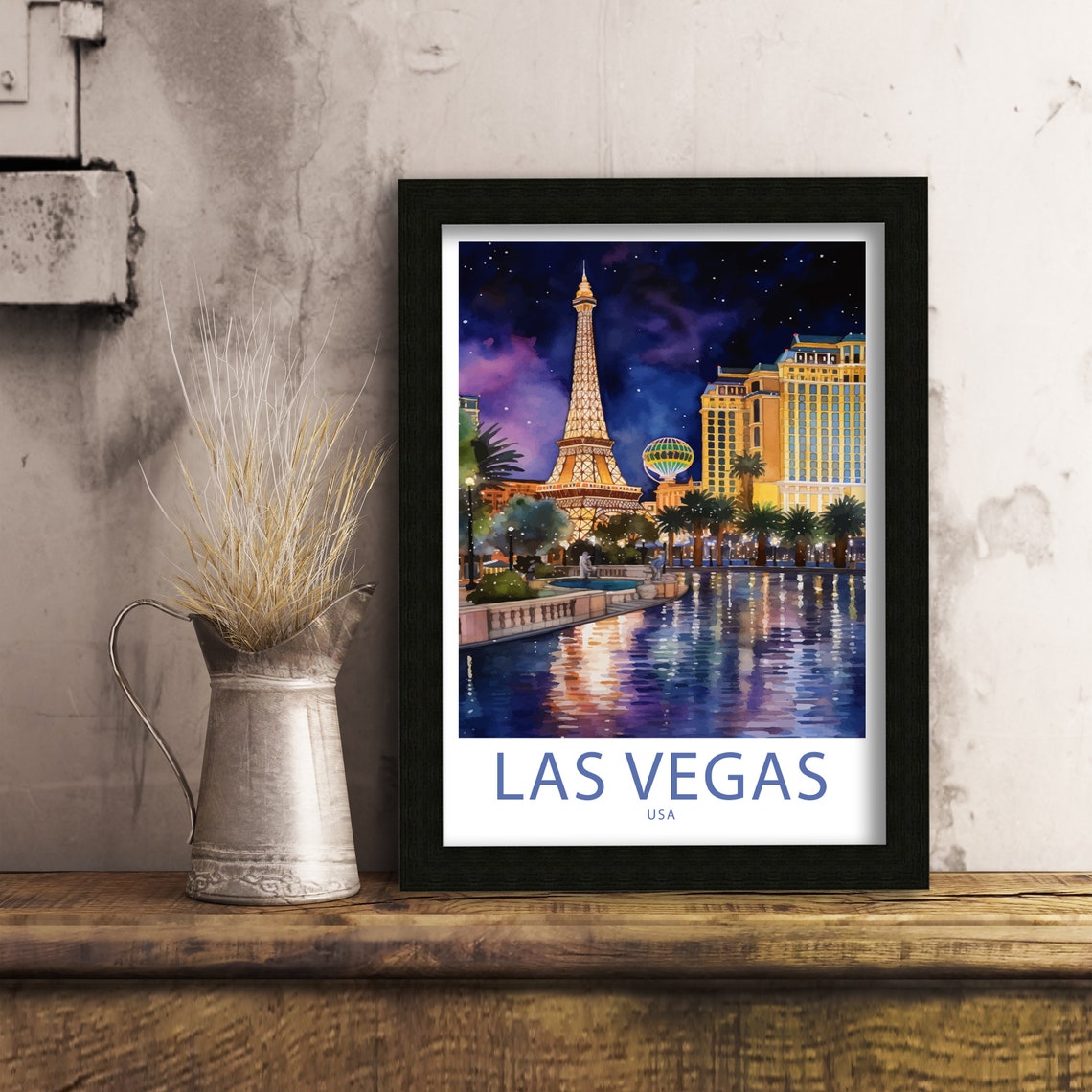 Las Vegas USA Paris Tower Night Skyline Reflection Pool Poster - Image 6