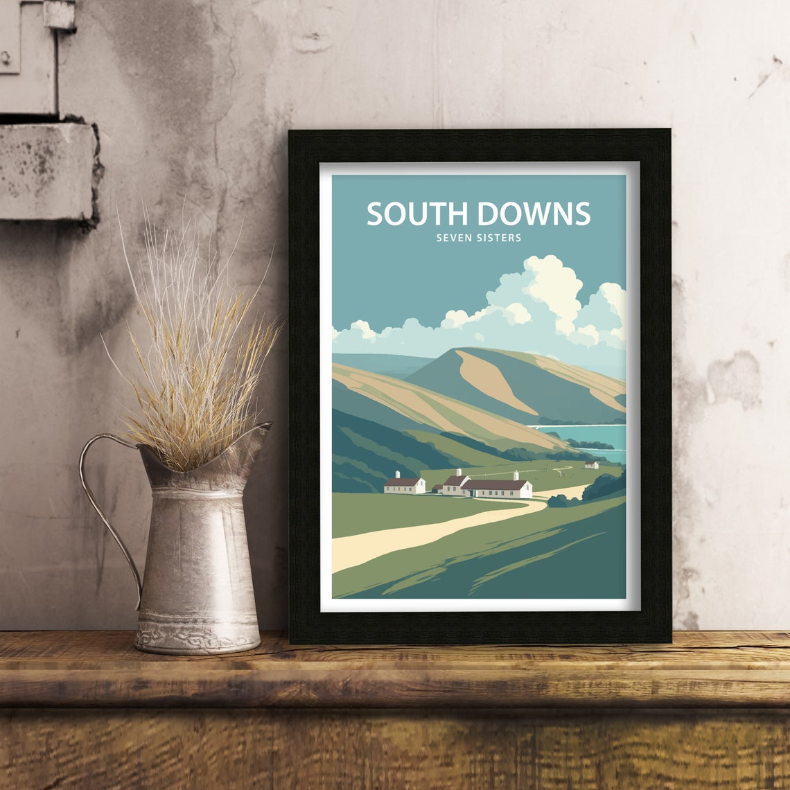 South Downs Seven Sisters English Hills Vintage Travel Poster - Image 5