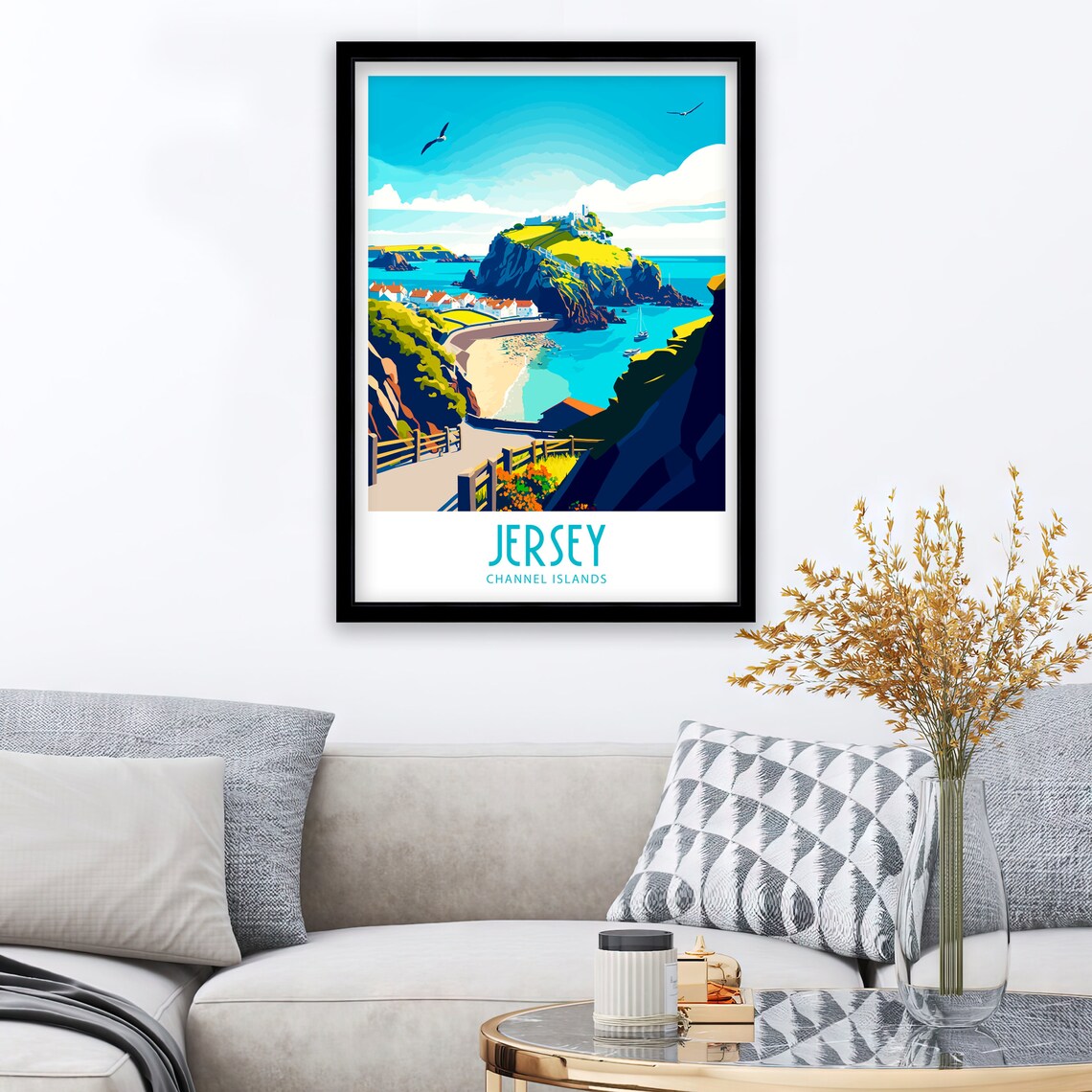Jersey Channel Islands Coastal Road Clifftop Bay Retro Art Poster - Image 4