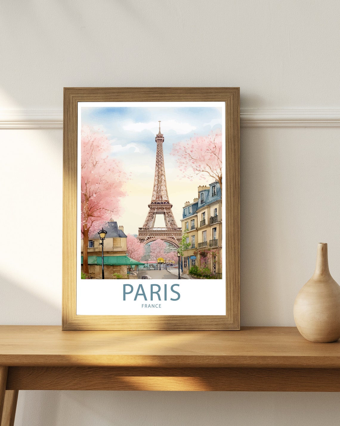 Paris France Eiffel Tower Spring Blossom Illustrated Travel Poster - Image 4