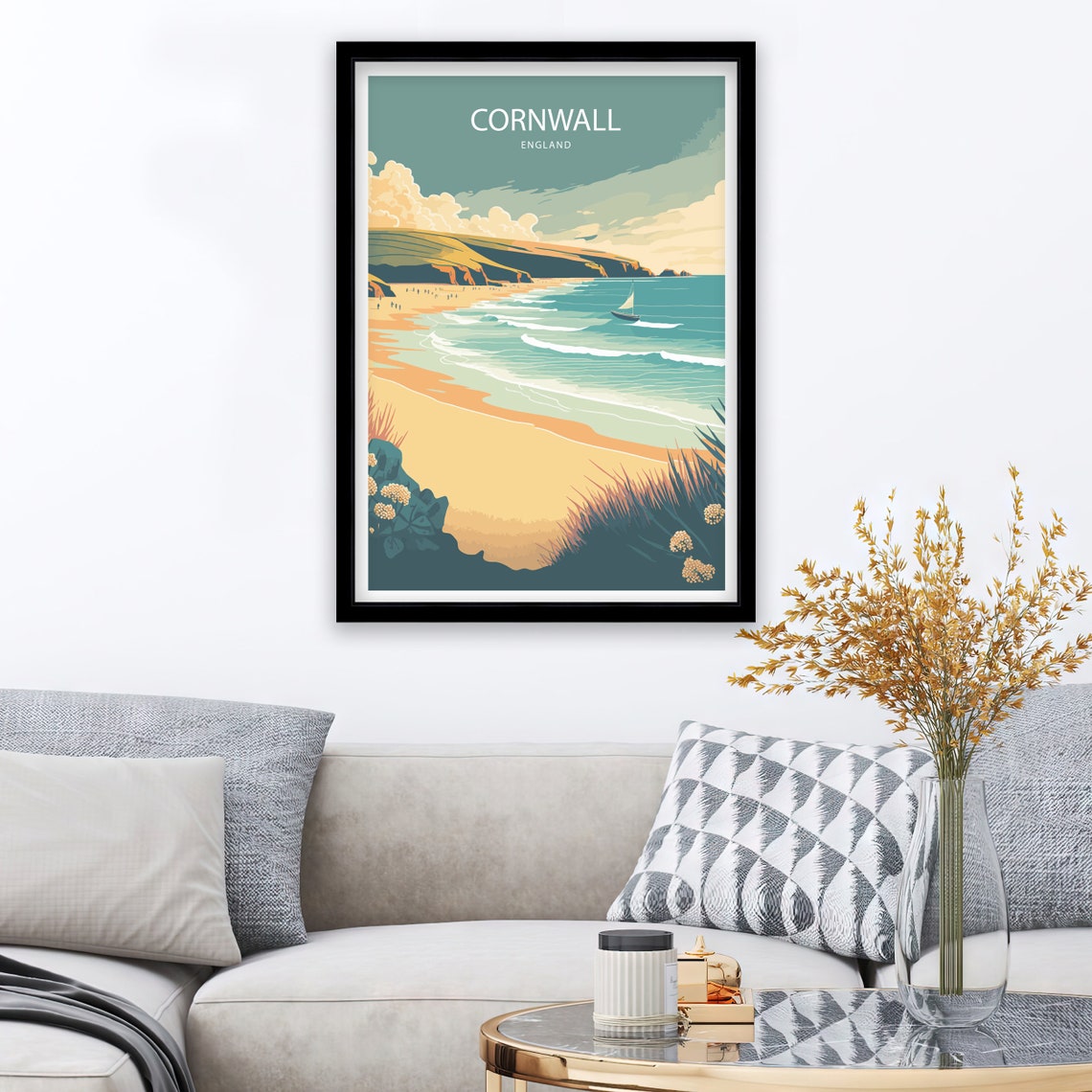 Cornwall England Golden Beach Retro Surf Coast Travel Poster - Image 2