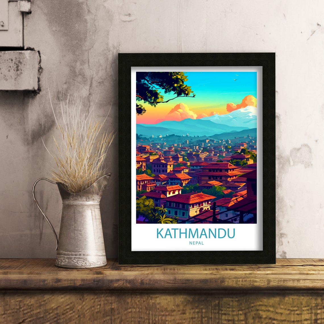 Kathmandu Nepal Sunset Cityscape Himalayan Mountain View Travel Poster - Image 6