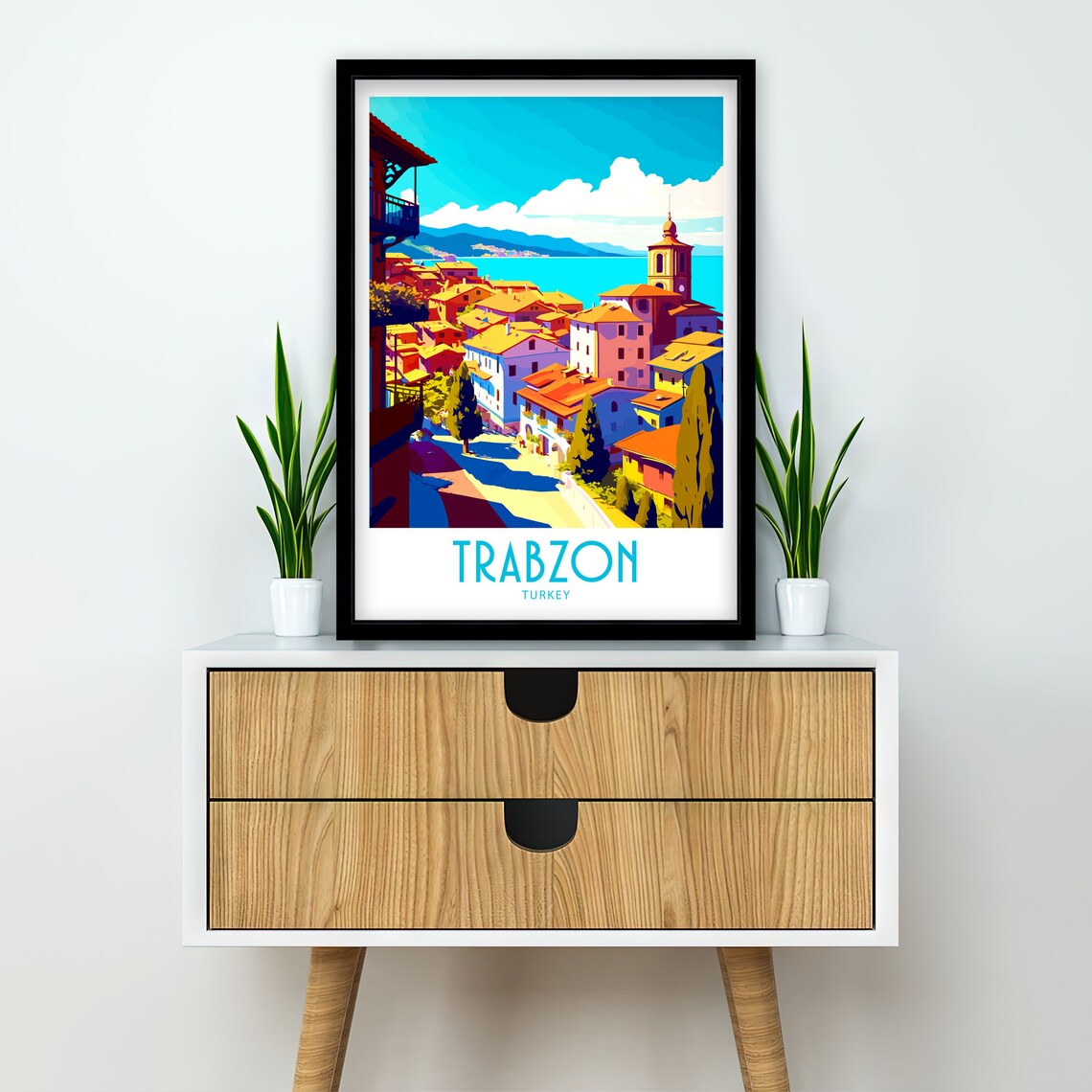 Trabzon Turkey Hillside Coastal Town Church Tower Turquoise Sea Poster - Image 2