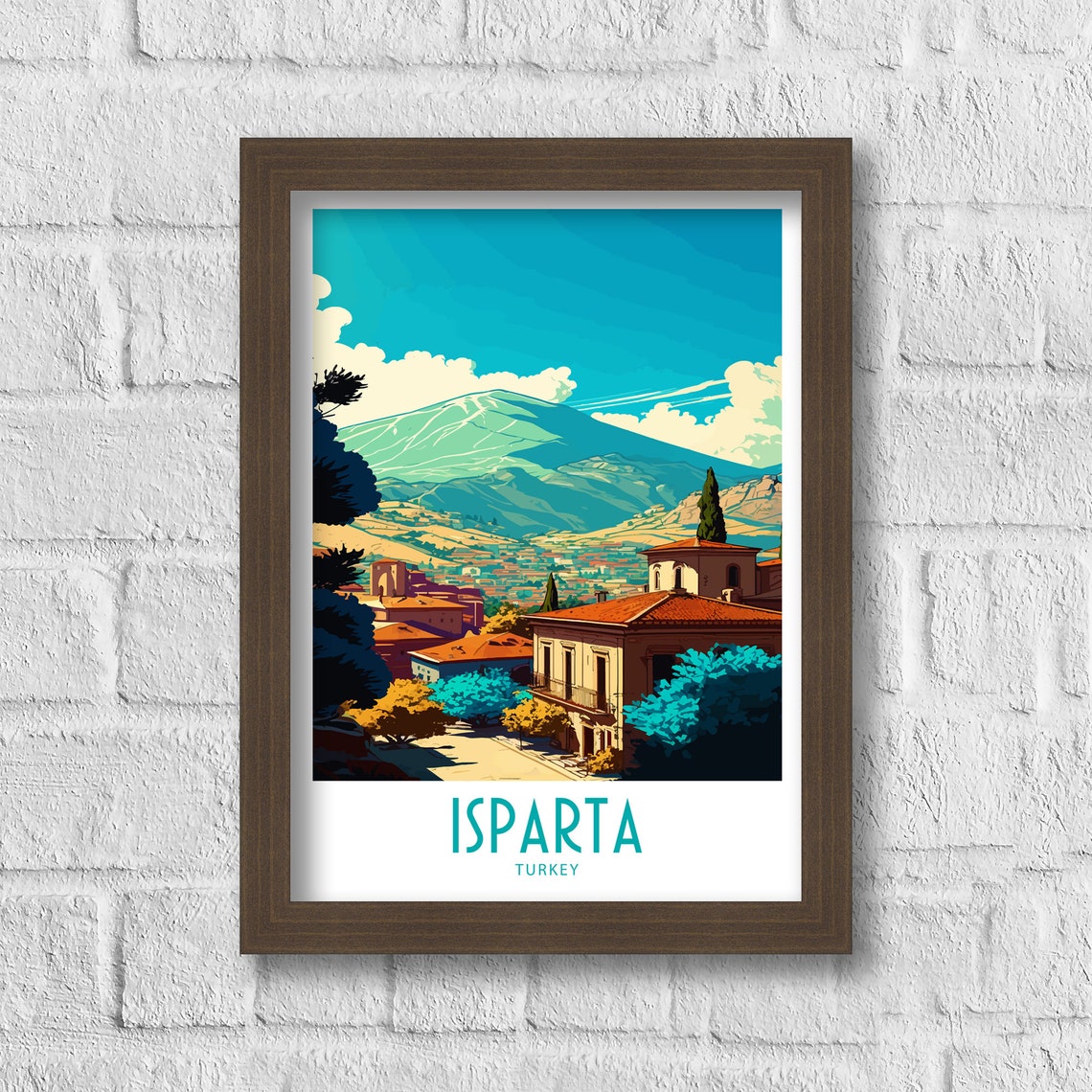 Isparta Turkey Mountain Town View Peaks Vintage Travel Poster - Image 5