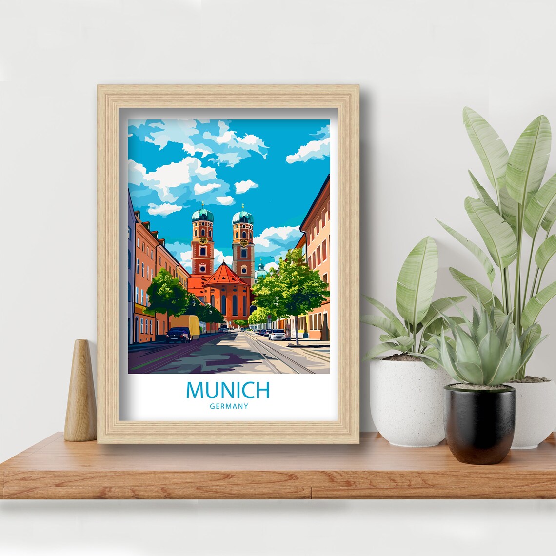 Munich Germany Frauenkirche Twin Domes City Street Travel Poster