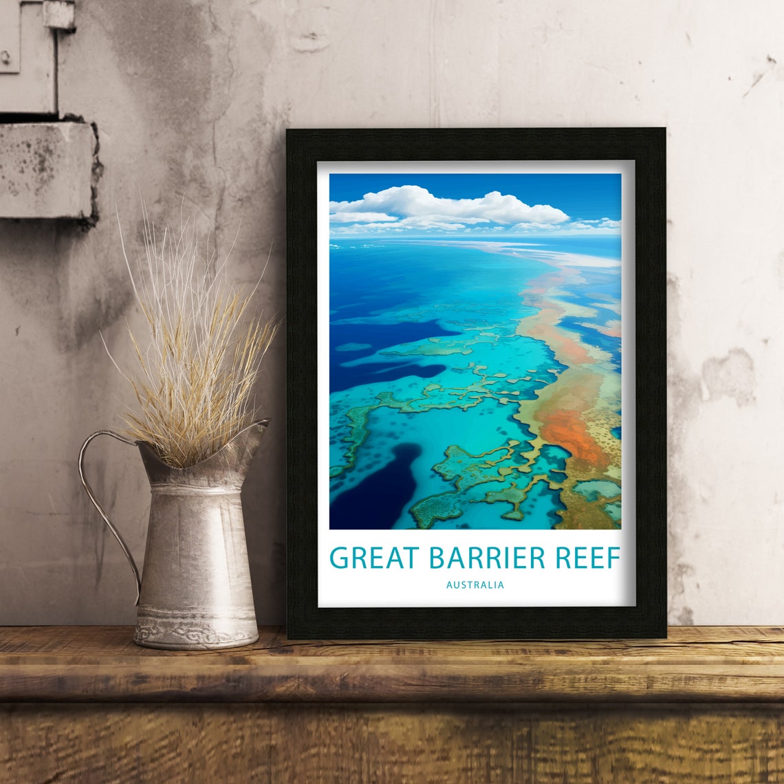 Great Barrier Reef Australia Aerial Ocean Illustrated Travel Poster - Image 6