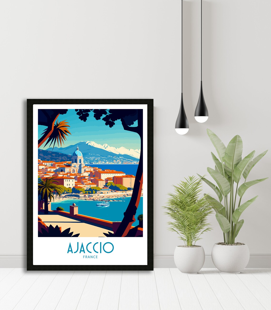 Ajaccio France Bay Town Domed Church Palm Trees Retro Art Poster - Image 6