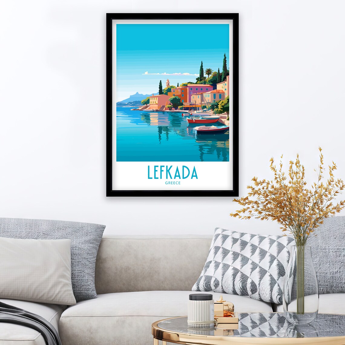 Lefkada Greece Calm Waterfront Sailboats Retro Travel Poster - Image 3