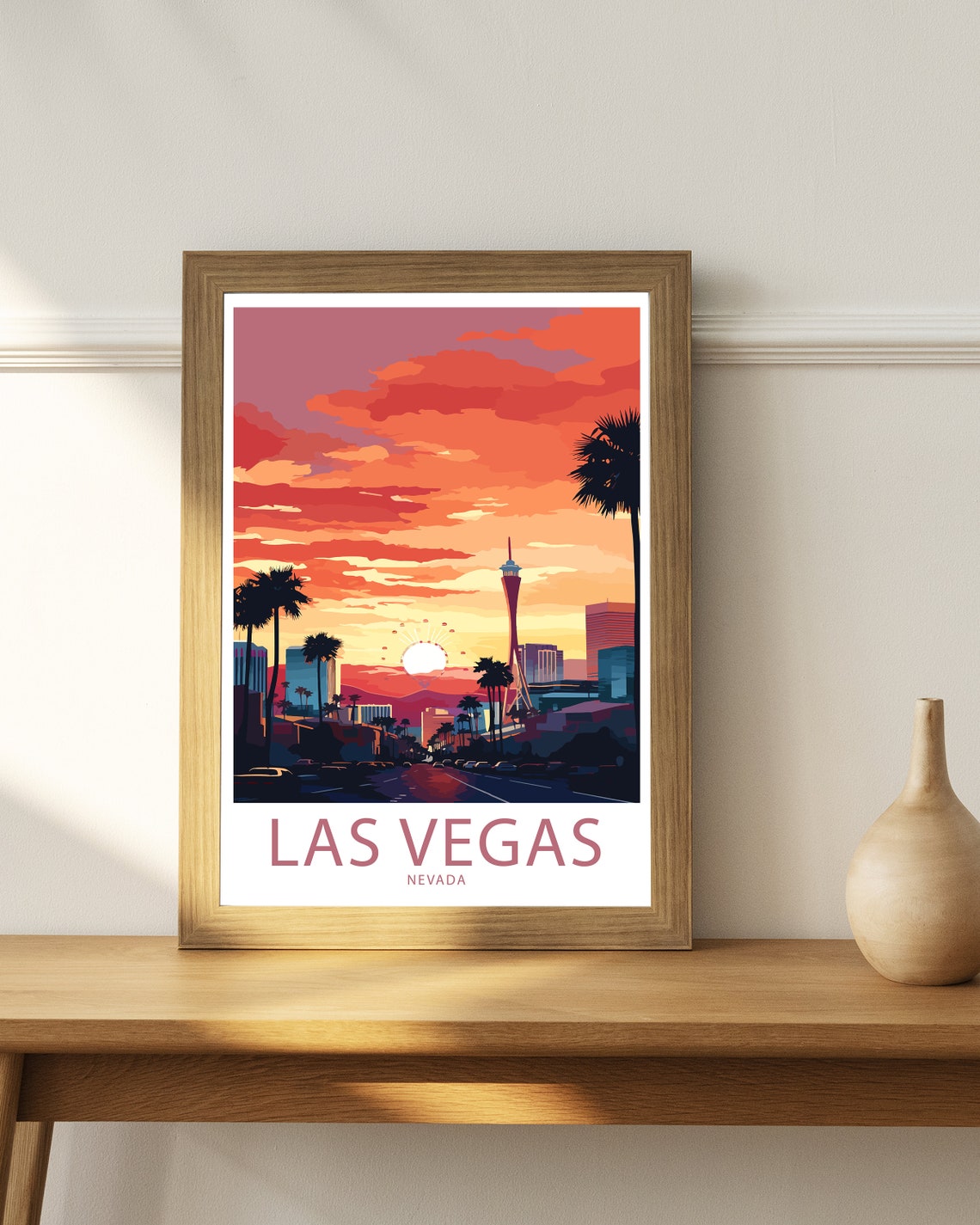 Las Vegas Nevada Sunset Skyline STRAT Tower Palm Trees Art Poster - Image 4