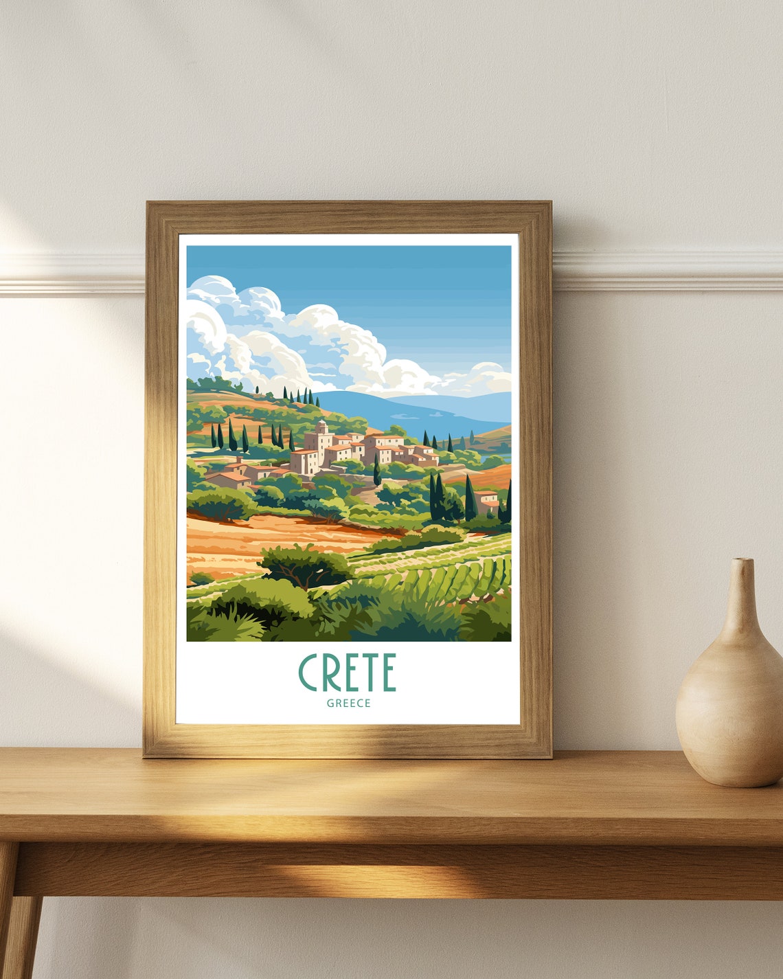 Crete Greece Rolling Hills Village Retro Countryside Travel Poster - Image 4