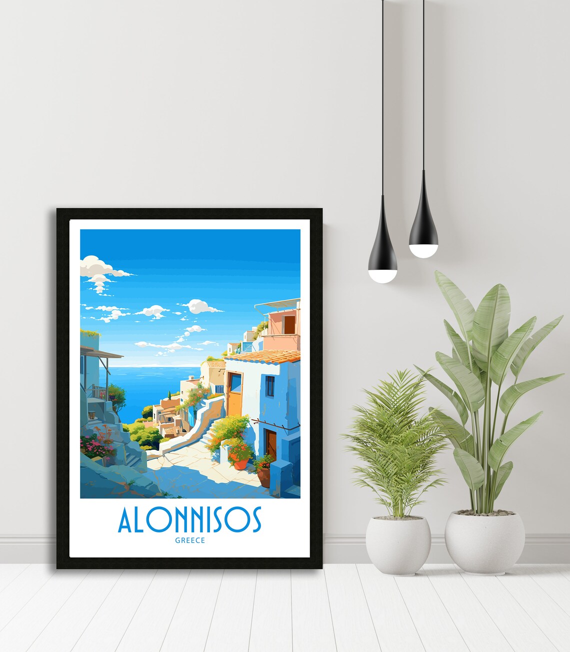 Alonnisos Greece Hillside Village Alley Sea Horizon Travel Poster - Image 5