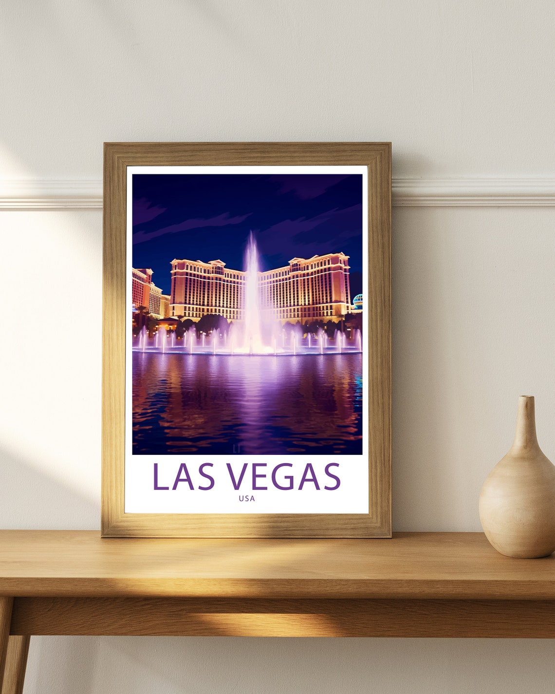 Las Vegas USA Bellagio Fountain Show Purple Night Skyline Poster - Image 3
