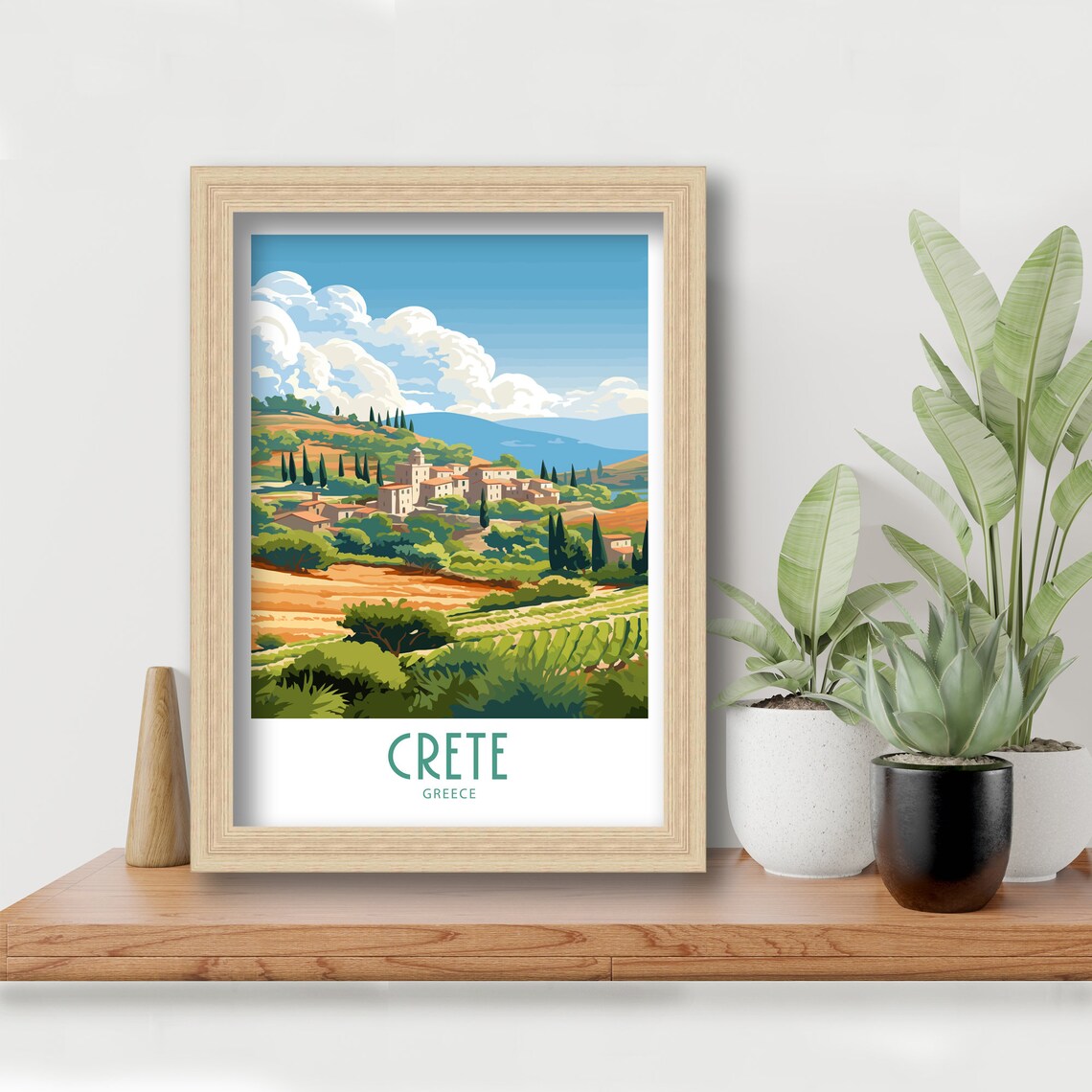 Crete Greece Rolling Hills Village Retro Countryside Travel Poster - Image 6