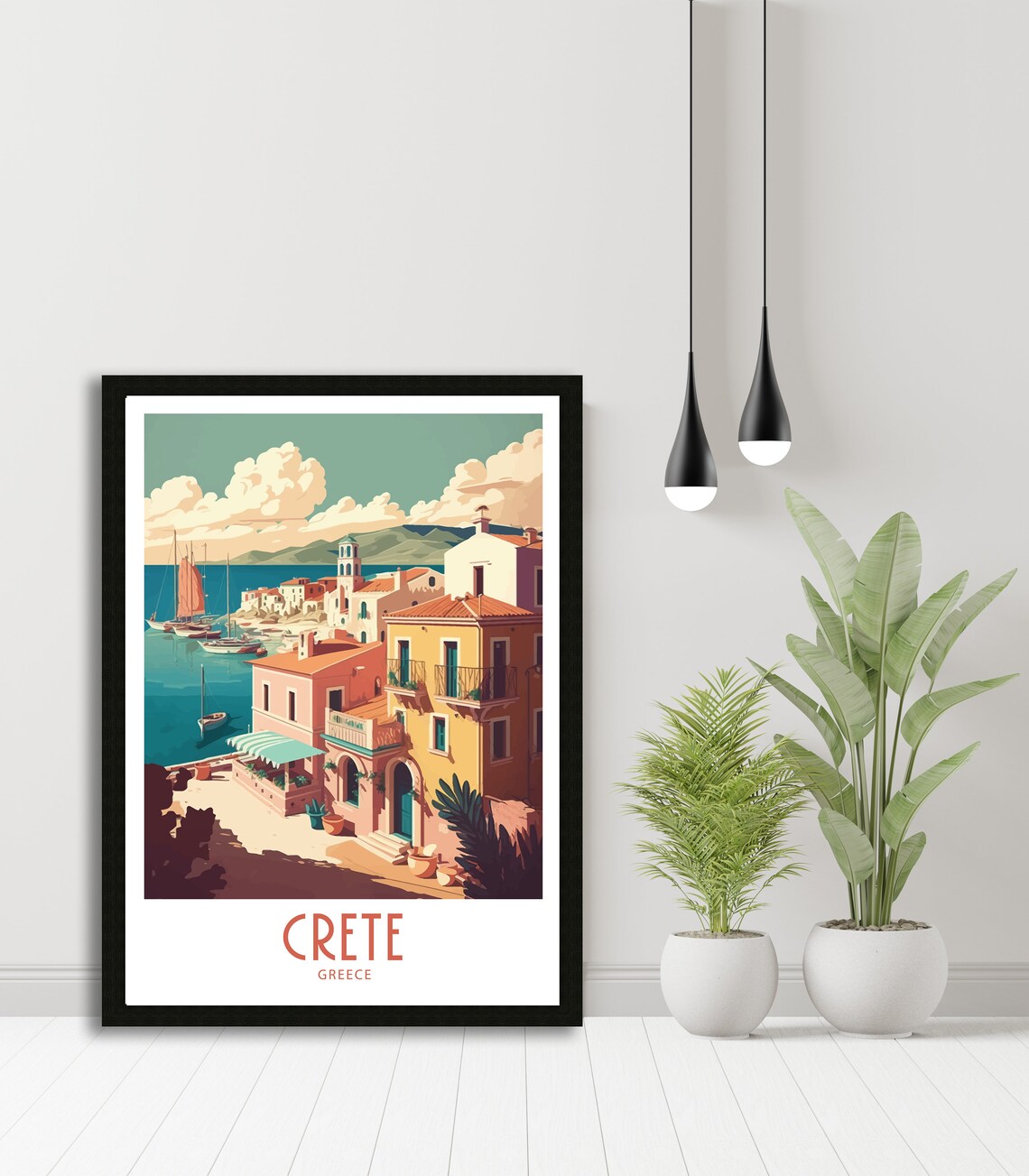 Crete Greece Retro Fishing Village Harbor Sailboats Travel Poster - Image 5