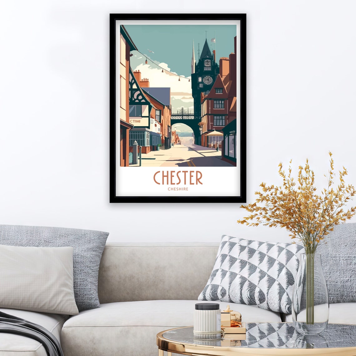 Chester Cheshire Historic Eastgate Clock Street Scene Vintage Poster - Image 3