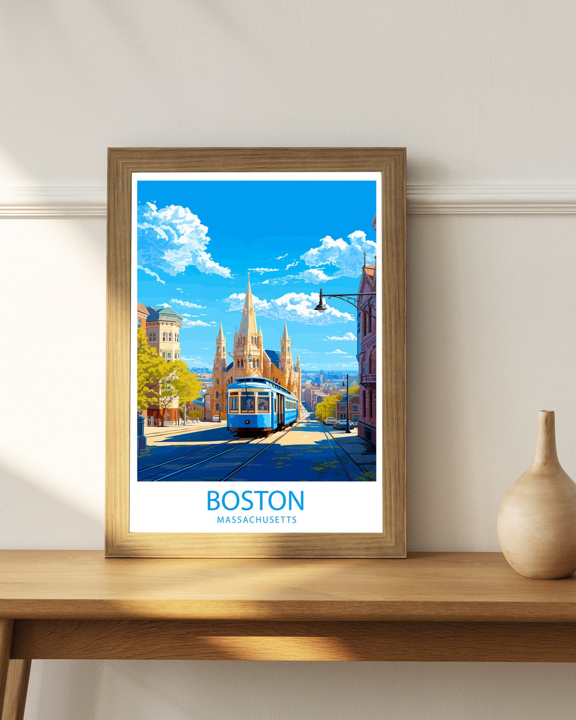 Boston Massachusetts Trolley and Historic Church Street Scene Poster - Image 3