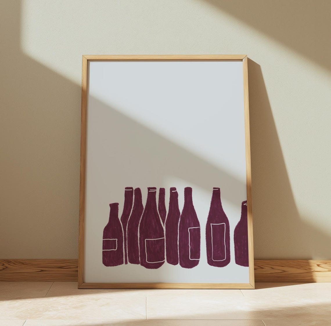 Minimalist Burgundy Wine Bottles Row Modern Kitchen Bar Decor Poster