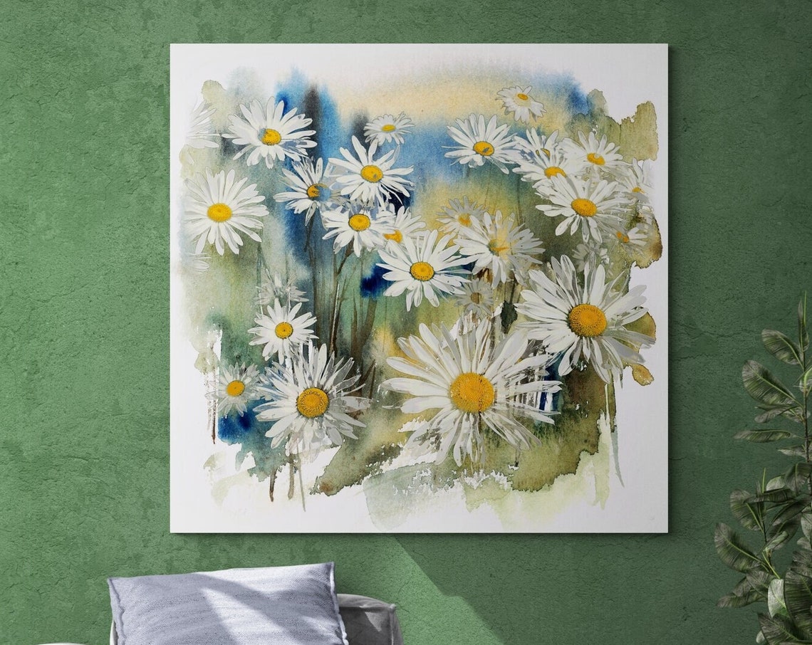 White Daisies Watercolor Painting Fresh Floral Botanical Art Poster - Image 3