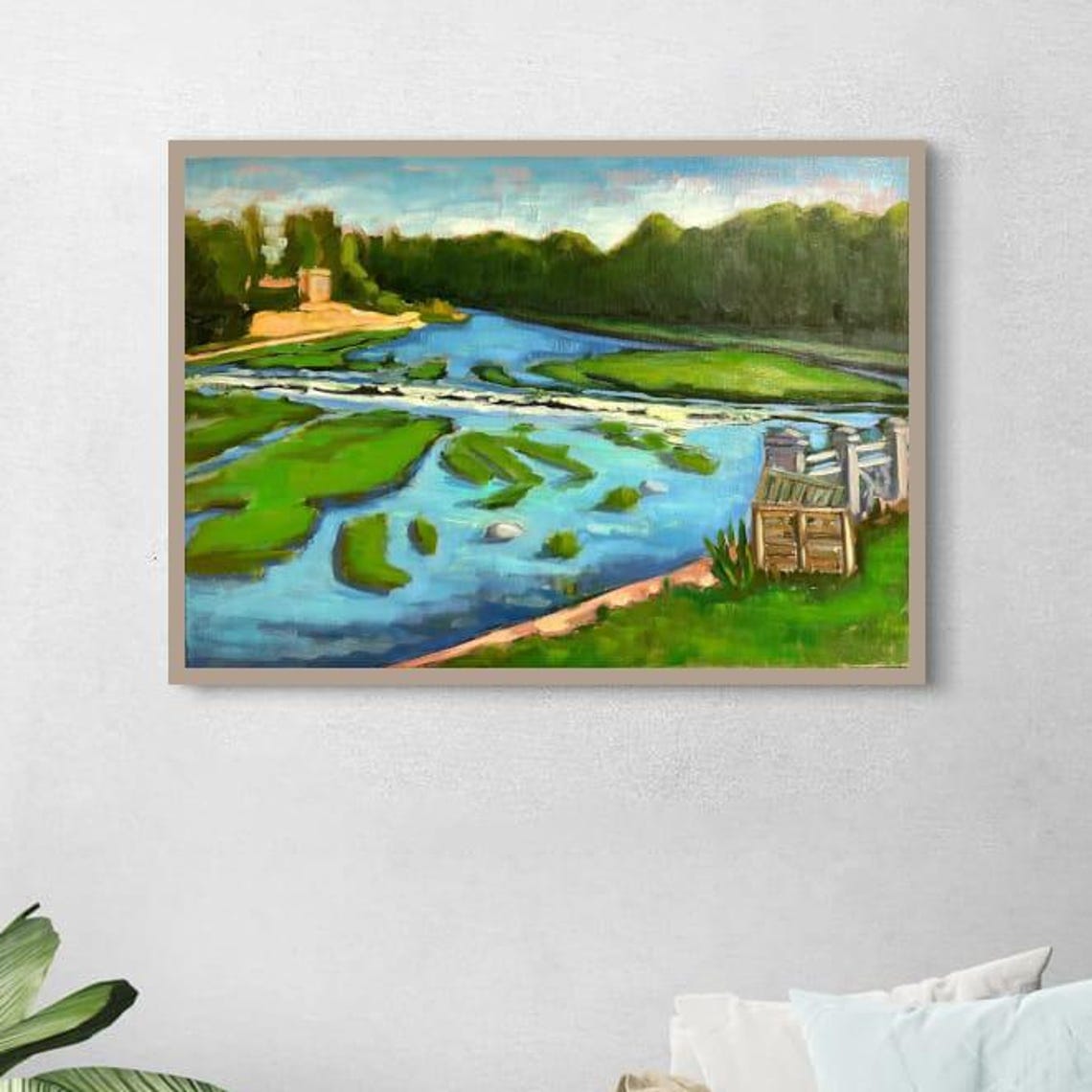 Green River Sluice Gate Meadow Impressionist Painting Art Poster