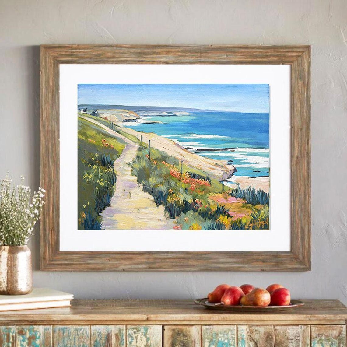 Cambria Coast Flower Trail Bluffs Blue Ocean Painting Poster - Image 4