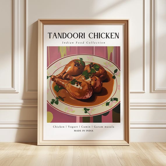 Tandoori Chicken Art Print Indian Food Poster Grilled Dish Kitchen Decor Foodie Gift