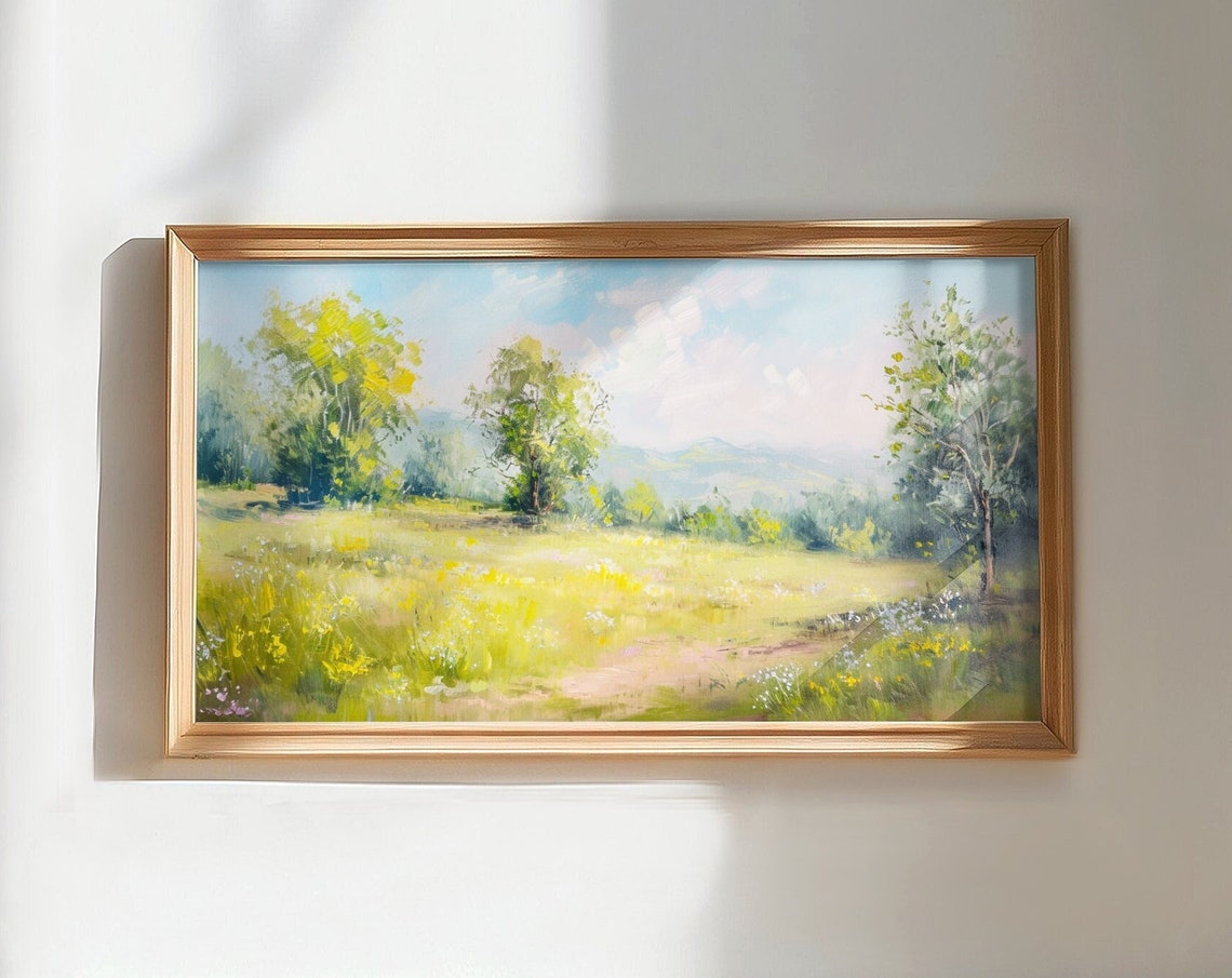 Sunlit Spring Meadow Wildflowers Oil Painting Impressionist Poster - Image 2