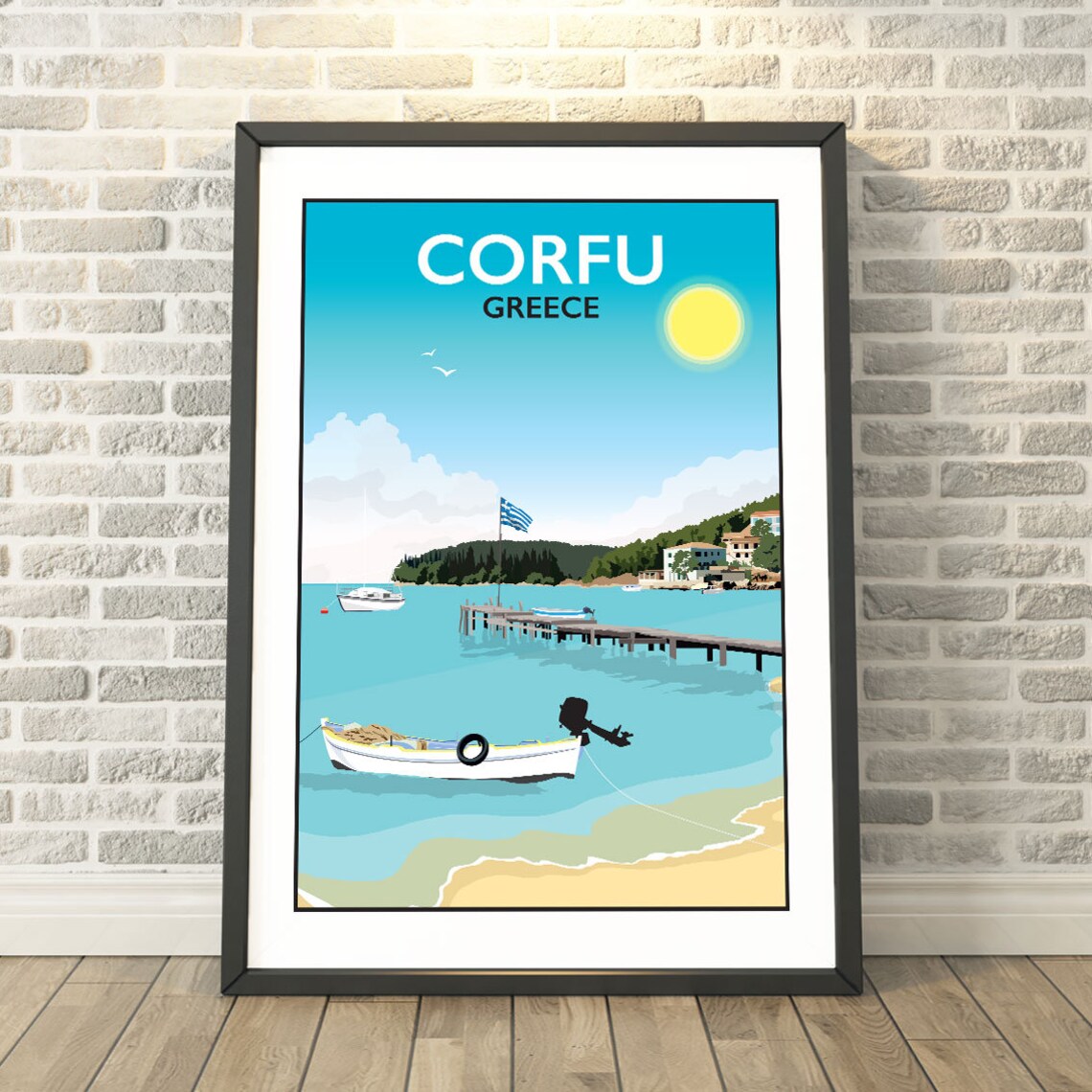Corfu Greece Travel Poster, Memory Keepsake