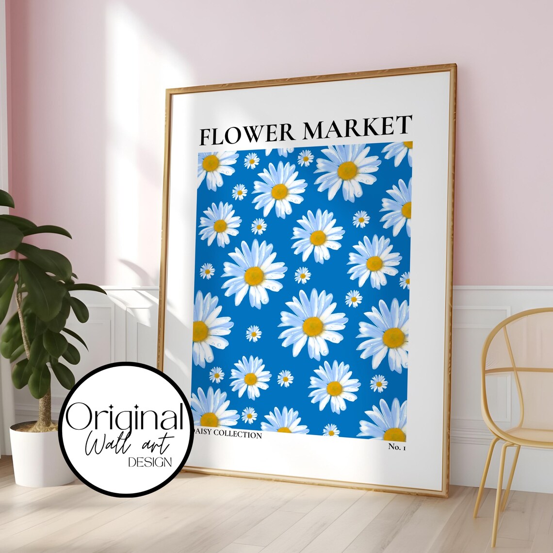 Flower Market Blue Daisy Collection Bright Watercolor No 1 Poster