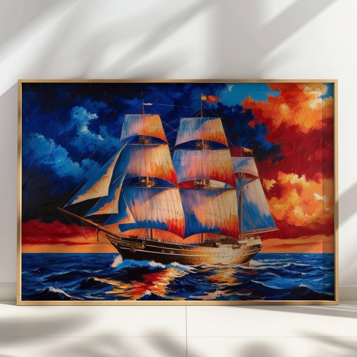 Tall Ship Sailing Sunset Vibrant Ocean Maritime Painting Poster - Image 4