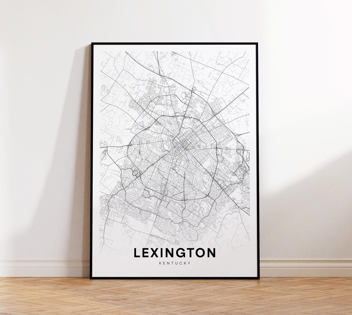 Lexington Kentucky Minimalist Black White City Map Street Art Print