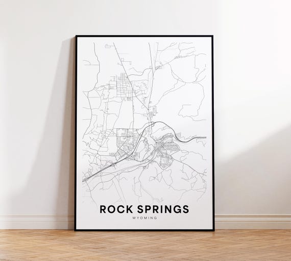 Rock Springs City Map Print Street Poster Wyoming Art Road Wall Office Decor