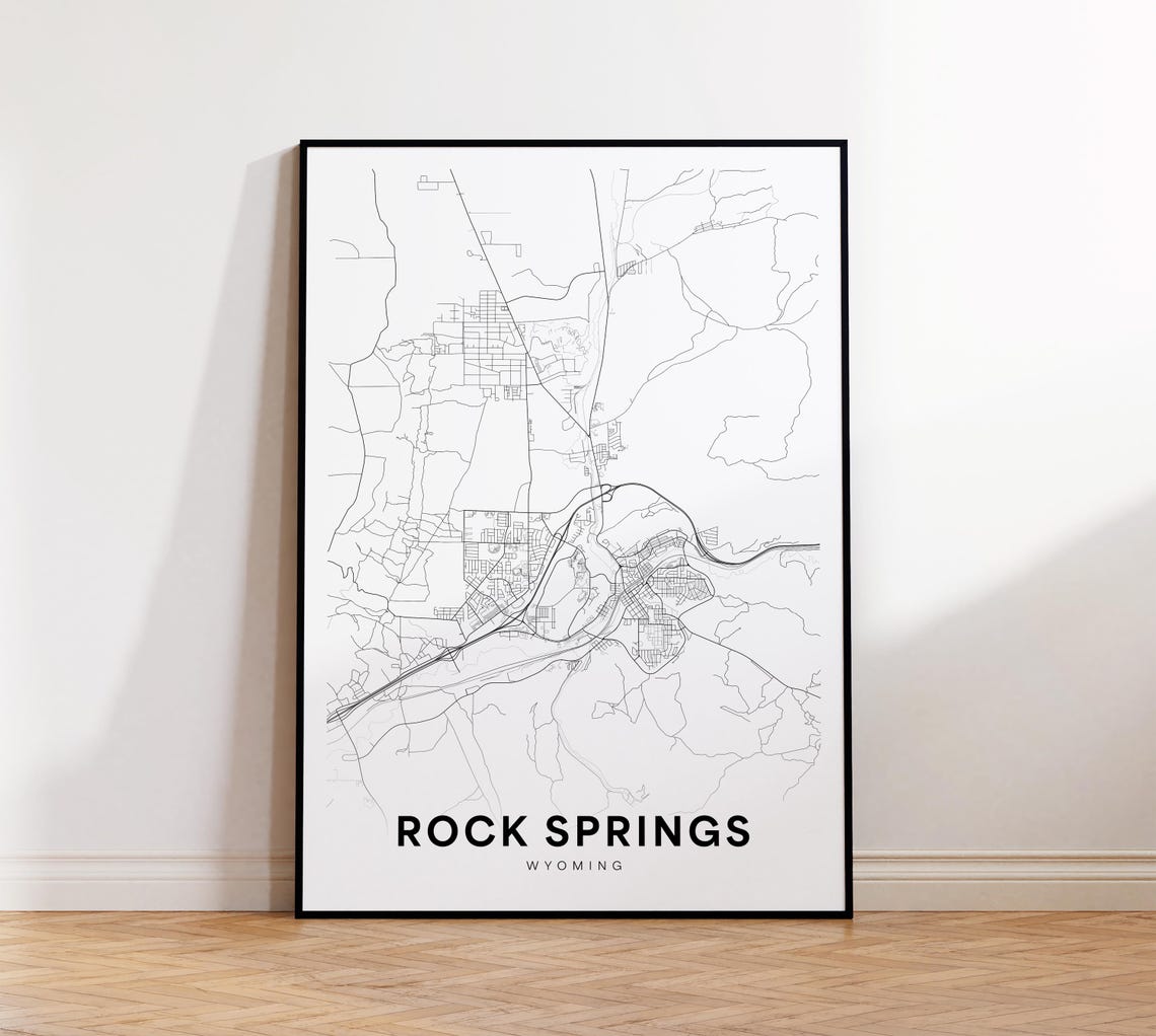 Rock Springs City Map Print Street Poster Wyoming Art Road Wall Office Decor