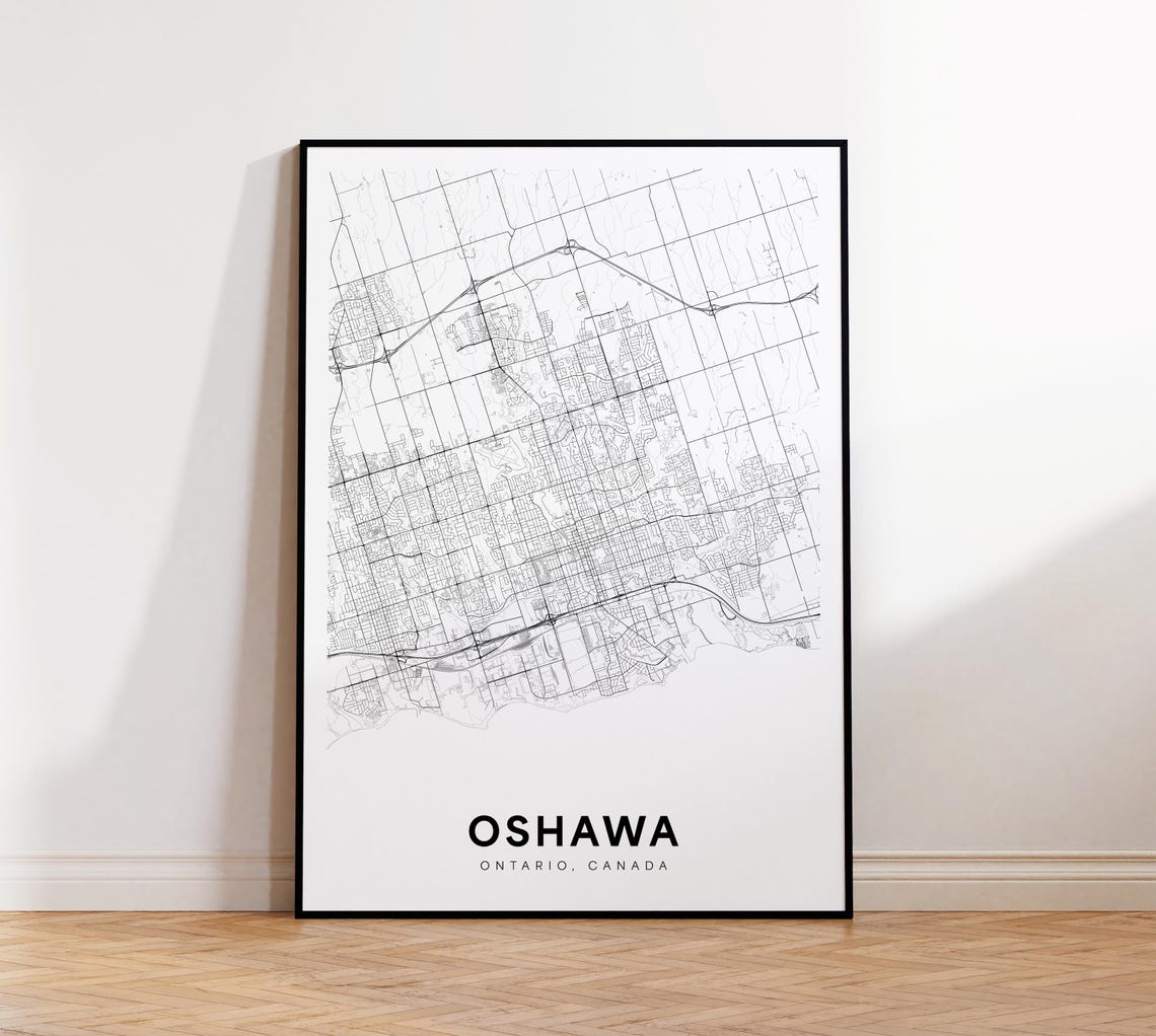 Oshawa City Map Print Street Poster Ontario Decor Road Wall Art Office Room