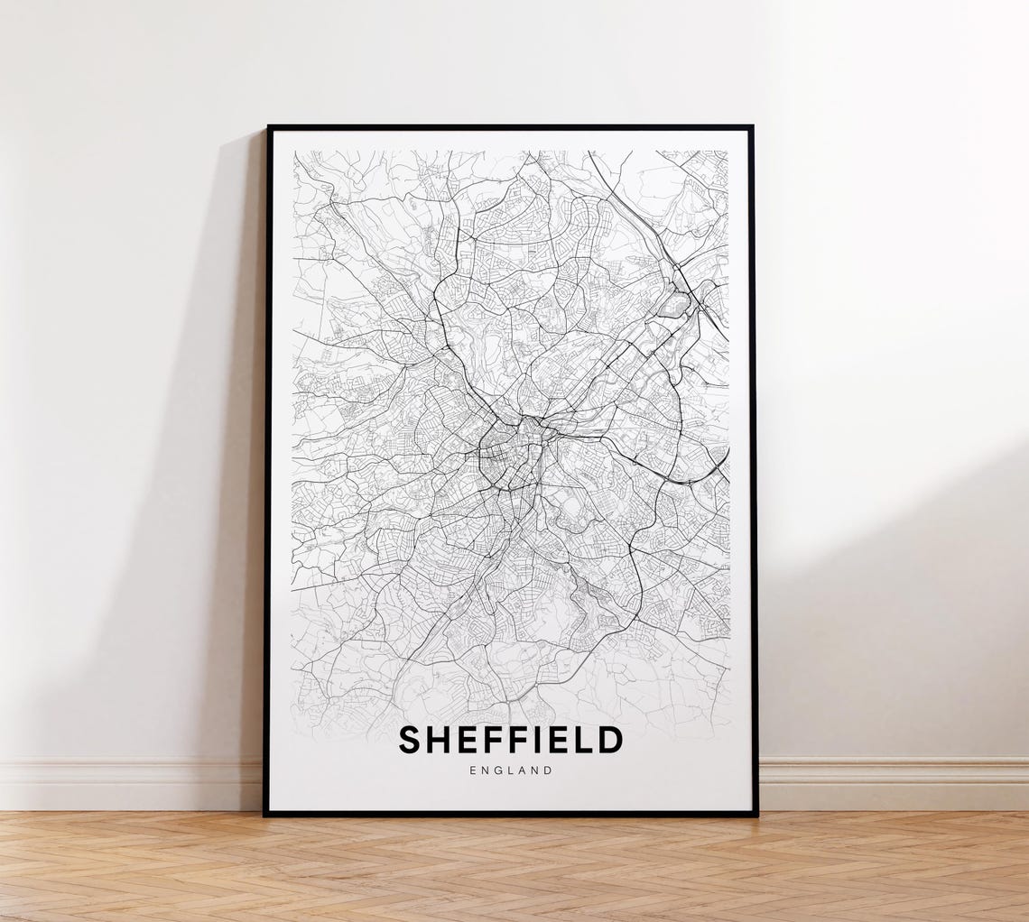 Sheffield City Map Print Uk Minimalist Poster Decor Instant