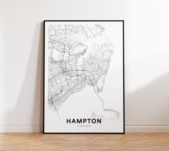 Hampton City Map Poster Va Street Virginia Print Road Wall Art Home Decor