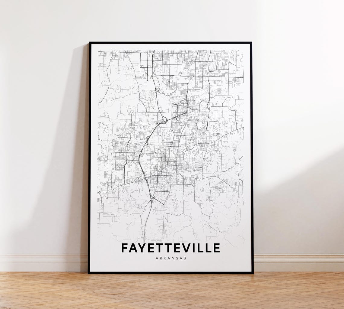 Fayetteville Arkansas Street Map Minimalist City Decor Art Print