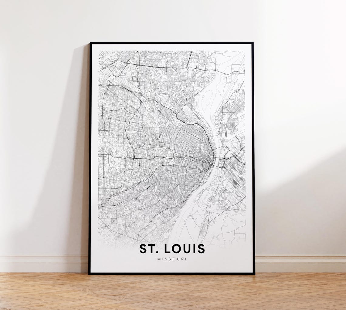 St Louis City Map Poster Saint Print Missouri State Art Road Wall Office