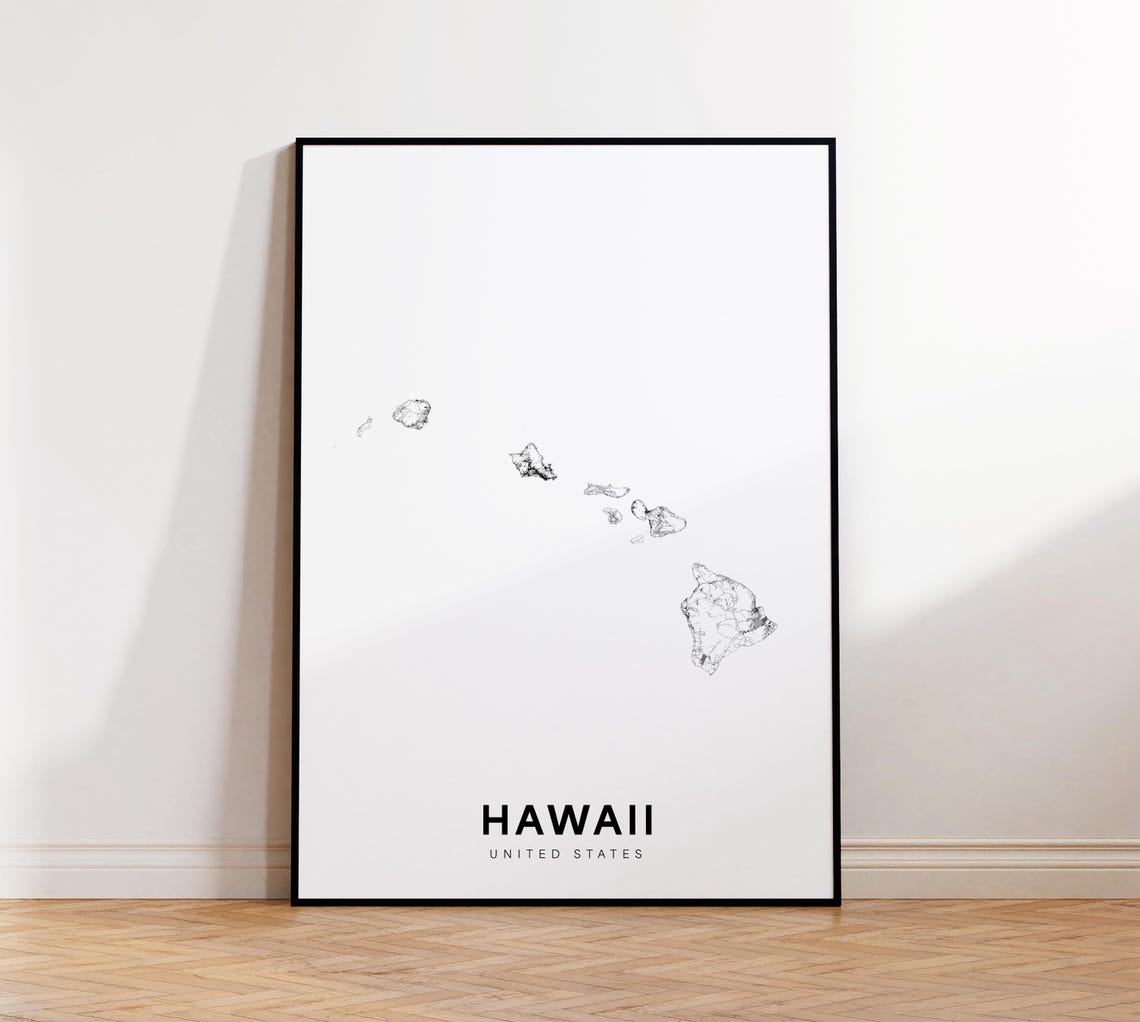 Hawaii State Map Print Poster Of Area Minimalist Hi Road Modern Wall Art Instant