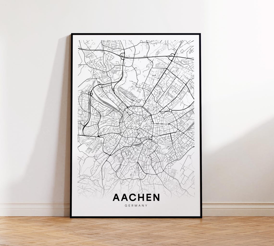 Aachen Germany Elegant Black and White Minimalist City Map Poster