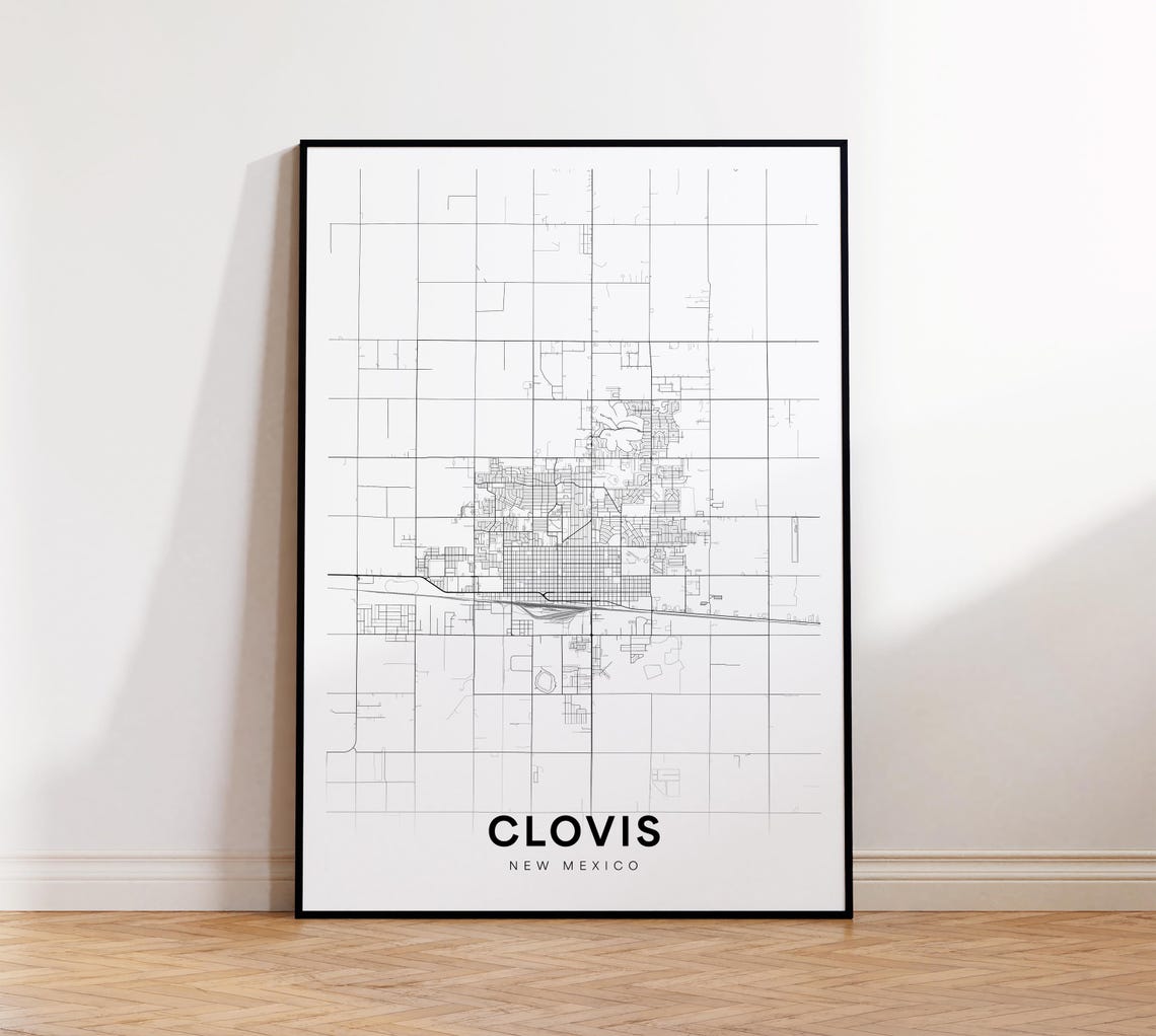 Clovis New Mexico Minimalist Black And White Street Map Poster