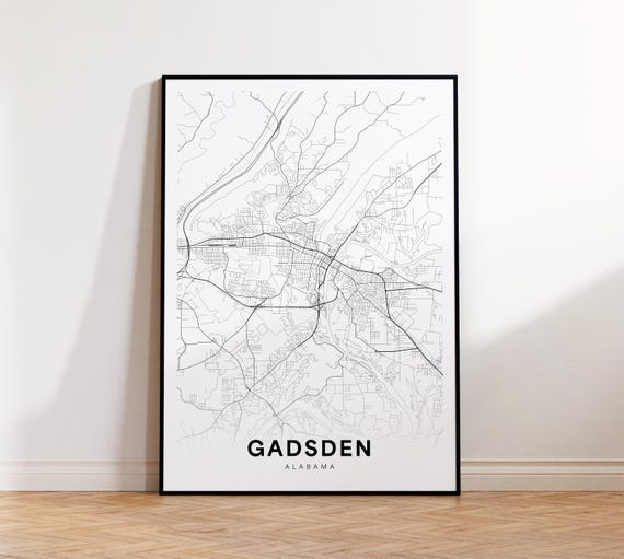 Gadsden City Map Print Street Poster Alabama Art Road Wall Office Decor