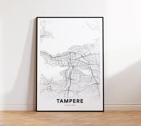 Tampere City Map Street Finland Modern Print Decor Wall Art Instant