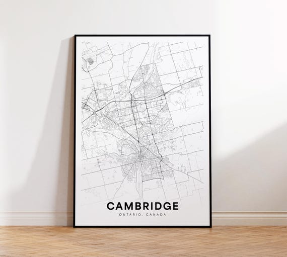 Cambridge City Map Print Street Poster Ontario Decor Road Wall Art Office Room