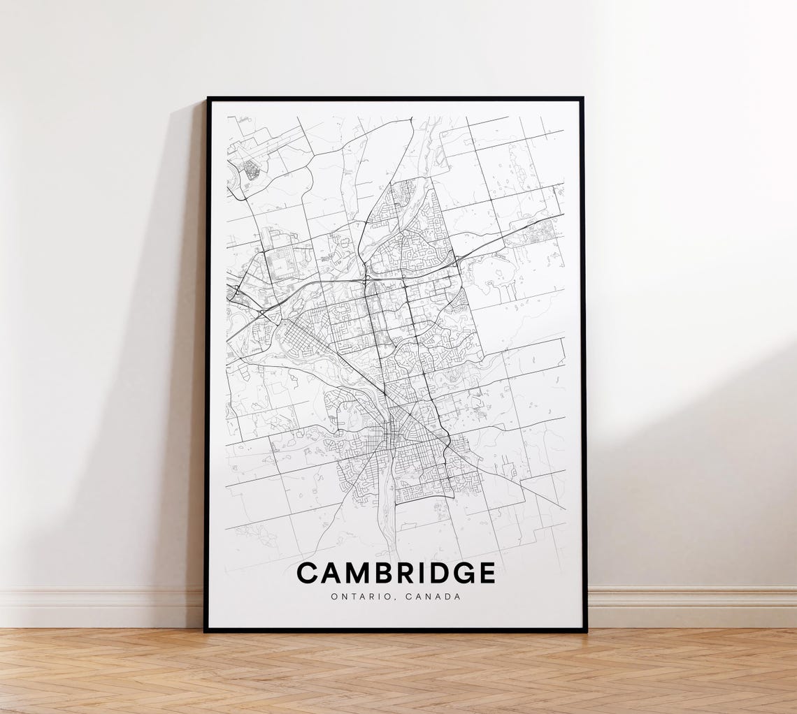 Cambridge City Map Print Street Poster Ontario Decor Road Wall Art Office Room