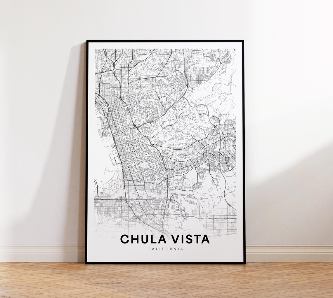 Chula Vista California City Map Poster Minimalist Black White Decor